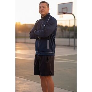 Express Mens Track Jacket‎ Navy Blue White Piping Lion Logo Full Zip Size L